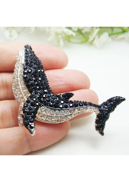 Renk 1 Moda Vintage Stil Yunus Takı Broş Kadın Siyah Yunus Balina Kolye Broş Pin Kristal Rhinestone Parti Düğün Hediyesi (Yurt Dışından) fiyatları