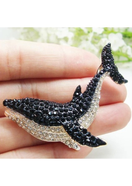 Renk 1 Moda Vintage Stil Yunus Takı Broş Kadın Siyah Yunus Balina Kolye Broş Pin Kristal Rhinestone Parti Düğün Hediyesi (Yurt Dışından) modelleri
