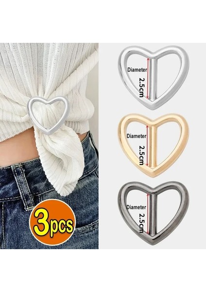 3 Adet-Kalp 1/4 Adet T-Shirt Etek Düğümlü Broş Yüzük Giyim Aksesuarları Moda Bel Metal Köşe Düğümlü Toka Ipek Eşarp Gömlek Tokaları (Yurt Dışından)