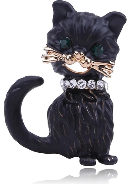 Stil 2 Siyah Emaye Kedi Broş Kadınlar Için Kristal Yeşil Gözler Kedi Broş Pin Moda Hayvan Parti Elbise Aksesuarları (Yurt Dışından) modelleri