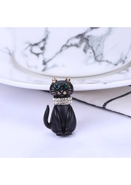 Stil 2 Siyah Emaye Kedi Broş Kadınlar Için Kristal Yeşil Gözler Kedi Broş Pin Moda Hayvan Parti Elbise Aksesuarları (Yurt Dışından) indirimleri