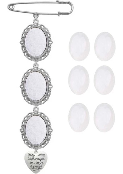 Gümüş Kaplama Düğün Yaka Çiceği Buket Fotoğraf Anıt Charm Pin Yuvarlak Anne Gelin Hediye Damat Gelin Için Kalp Kolye (Yurt Dışından)