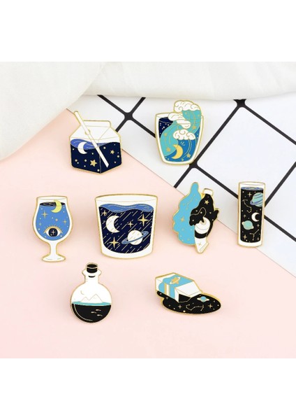 Stil 1 Daha Mavi Yıldızlı Gökyüzü Emaye Pin Güzel Drift Şişe Broş Çocuk Sırt Çantası Dekorasyon Takı Uzay Sevgilisi Koleksiyonu Rozet Pin (Yurt Dışından) modelleri