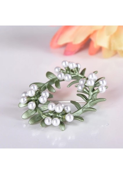 N Huanzhi Vintage Emaye Yeşil Renk Bitki Inciler Pin Ağacı Lotus Yaprağı Yabanmersini Kiraz Çiçek Bambu Broş Kadınlar Takı Hediye Için (Yurt Dışından)