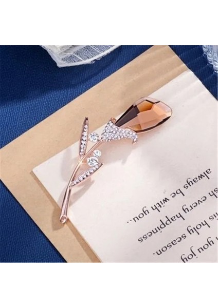 Şampanya Gül Çiçek Broş Opal Taş Taklidi Broş Kadınlar Için Takım Elbise Pimleri Moda Giyim Düğün Takısı Accesorios Mujer Hediyeler (Yurt Dışından)