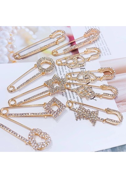 Stil 8 Yeni Bayan Büyük Emniyet Pimleri Broş Vintage Kristal Rhinestone Pin Chic Femme Moda Broş Pin Parti Takı Aksesuarları (Yurt Dışından)