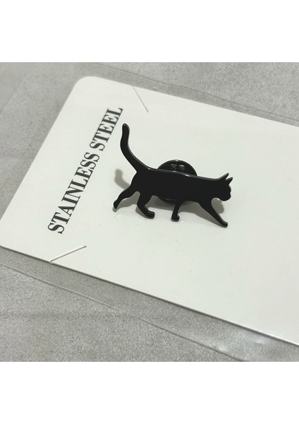 Siyah Kişiselleştirilmiş Hayvan Broş, Paslanmaz Çelik Metal Moda Narin Pin, Basit Kedi Narin Broş, Arkadaşlar Için Hediye (Yurt Dışından)