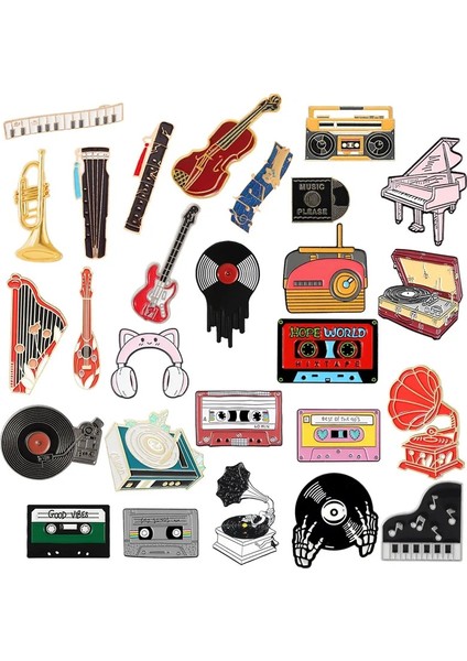 Stil 23 Müzik Aleti Serisi Emaye Pin Bant Piyano Gitar Kaydedici Kulaklık Fonograf Müzik Broş Yaka Rozeti Moda Takı Hediye (Yurt Dışından) fiyatları