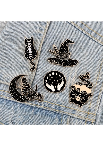 Stil 11 Cadılar Punk Siyah Emaye Pimleri Büyülü Şapka Fırın Ay Kedi Broş Sırt Çantası Denim Yaka Pin Rozeti Koyu Gotik Parti Takı Hediye (Yurt Dışından)