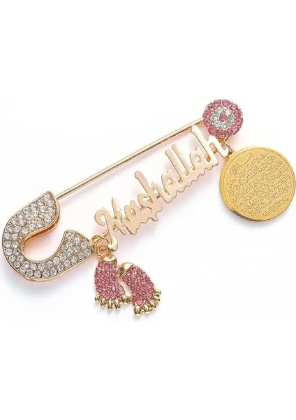 A10274-ALTIN Müslüman Islam Ayatül Kürsi Babanın Annenin Bebeği Türkiye Nazar Paslanmaz Çelik Broş Pin (Yurt Dışından)