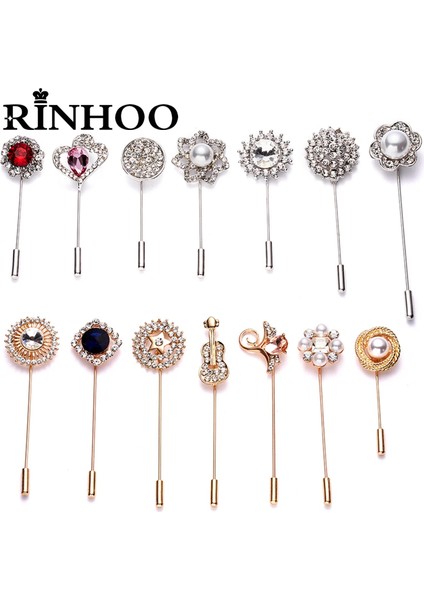 Stil 10 Rinhoo Vintage Kristal Çiçek Takım Elbise Broş Pin Basit Harfler Kelebek Taç Yuvarlak Yaprak Uzun Iğne Yaka Iğnesi Düğün Takı (Yurt Dışından)