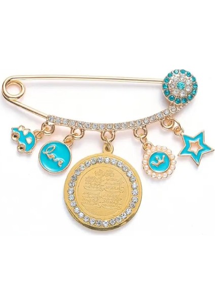 A10330-ALTIN Müslüman Islam Ayatül Kürsi Babanın Annesinin Bebeği Türkiye Nazar Paslanmaz Çelik Broş Pin (Yurt Dışından)
