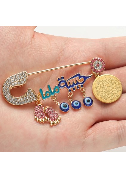 A10330-ALTIN Müslüman Islam Ayatül Kürsi Babanın Annesinin Bebeği Türkiye Nazar Paslanmaz Çelik Broş Pin (Yurt Dışından) fırsatları