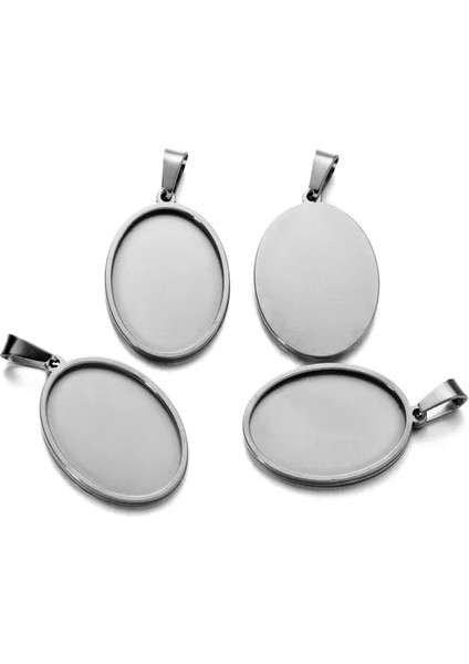 Paslanmaz Çelik 18X25MM 5 Adet/grup Paslanmaz Çelik Kolye Boş Ayar Oval Cabochon Taban Cameo Charm Kolye Diy Kolye Takı Yapımı Malzemeleri (Yurt Dışından)