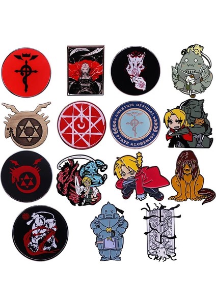 15 Japon Animesi Fullmetal Simyacı Pimleri Metal Broş Rozeti Moda Mücevherat Elbise Şapka Sırt Çantası Aksesuarı Hediyeler (Yurt Dışından)