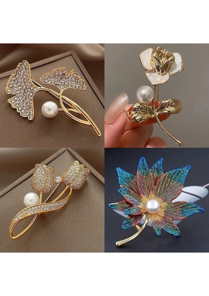 Trefoil-A Rhinestone Zirkon Broş Kore Zarif Kadın Lale Ginkgo Pimleri Anneler Günü Kamelya Takım Elbise Broş Anti V Yaka Pozlama Pimleri (Yurt Dışından) fiyatları