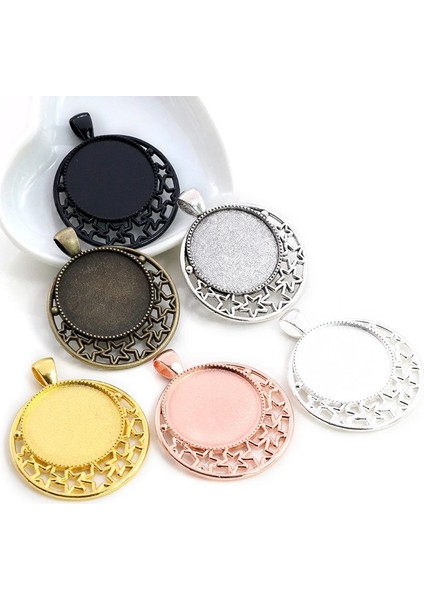 A3-05 Yeni Moda 5 Adet 25MM Iç Boyutu Antik Gümüş Altın Siyah Kaplama Deldi Yıldız Cabochon Taban Ayarı Charms Kolye (Yurt Dışından)