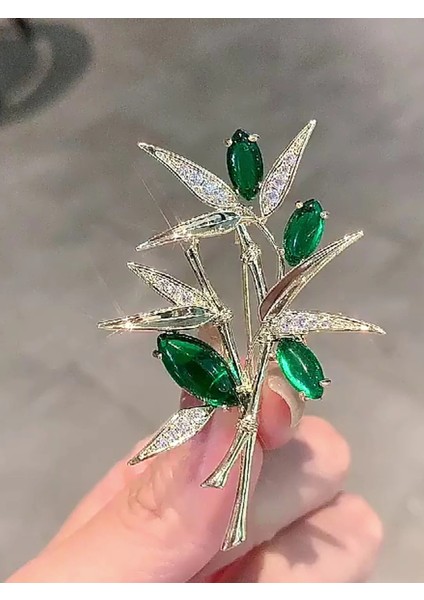 21 Lüks Yeşil Kristal Bambu Yaprağı Broş Kadın Zarif Bitki Bambu Taklidi Sabit Iğne Giyim Aksesuarı Pimleri (Yurt Dışından) fiyatları