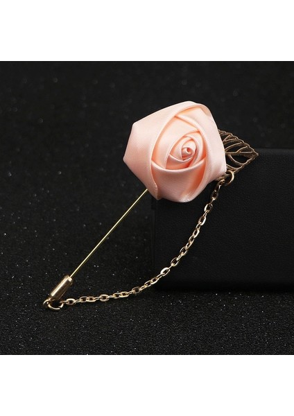 Kayısı Yüksek Dereceli Şerit Gül Çiçek Altın Yaprak Moda Broş Pin Erkekler Kadınlar Için Ipek Ilik Groomsmen Parti Balo Takım Elbise Aksesuarları (Yurt Dışından)