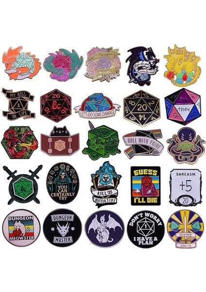 30 Rpg Dnd D20 Zar Oyunu Zindan Usta Emaye Pimleri Metal Broş Rozeti Moda Takı Elbise Şapka Sırt Çantası Aksesuar Hediyeler (Yurt Dışından)