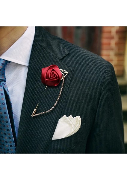 Açık Mor Yüksek Dereceli Şerit Gül Çiçek Altın Yaprak Moda Broş Pin Erkekler Kadınlar Için Ipek Ilik Groomsmen Parti Balo Takım Elbise Aksesuarları (Yurt Dışından)