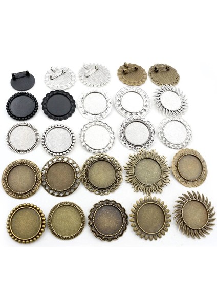 A4-43 Yeni Moda 5 Adet 25MM Iç Boyut Antik Gümüş Kaplama Bronz Broş Yapraklar Tarzı Cabochon Taban Ayarı (Yurt Dışından)