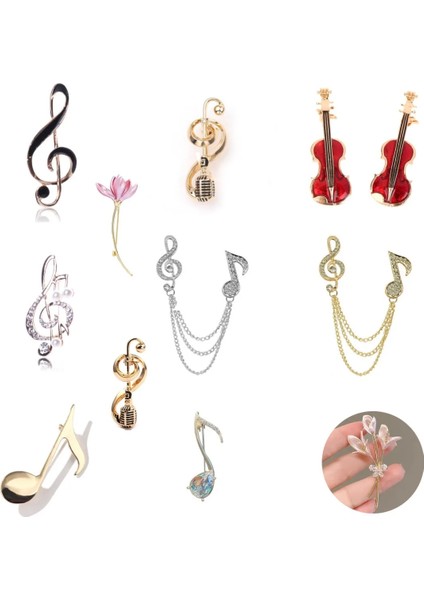 1 Adet Moda Vintage Müzik Notası Broş Iğneler Şapka Aksesuarları Eşarp Klip Antik Gümüş Renk Kristal Broş Kadınlar Takı Hediye Için (Yurt Dışından)