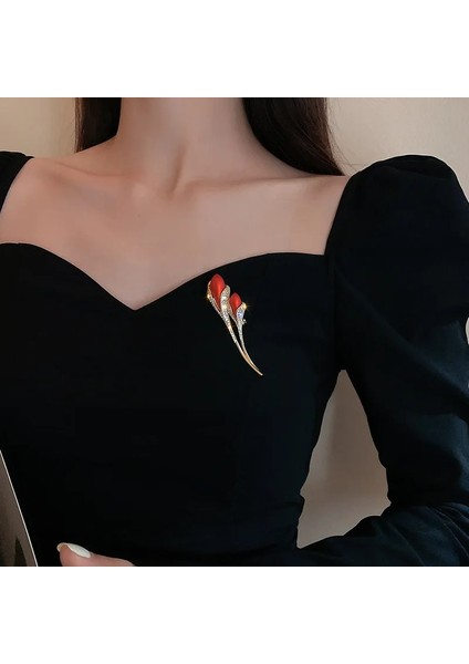 Stil 1 Rinhoo Rhinestone Kırmızı Gül Çiçek Broş Kadınlar Için Zarif Lale Çiçek Buketi Ilmek Yaka Iğneler Düğün Parti Rozeti Takı (Yurt Dışından)