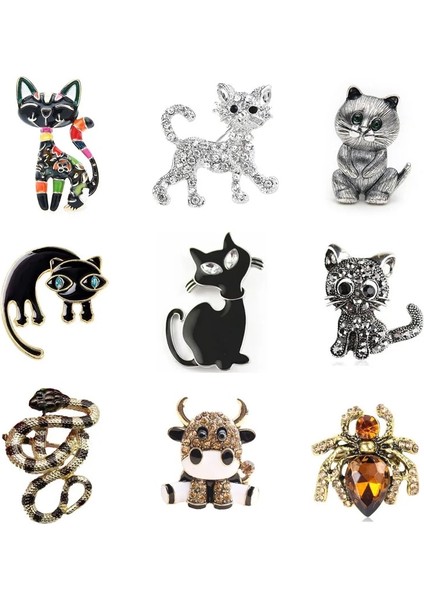 Stil 8 Yaratıcı Emaye Kedi Arı Broş Hayvan Yavru Tavşan Pin Kadınlar Için Okul Çantası Kedi Broş Takı ile Rhinestone Eşarp Toka (Yurt Dışından)