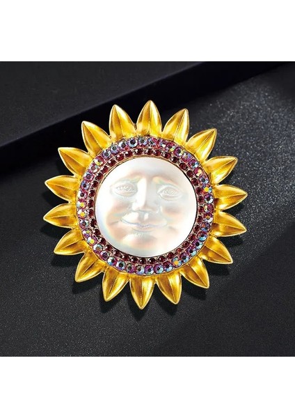 Stil 4 Skeds Vintage Kadın Erkek Orta Saray Dazzle Ay Güneş Kristal Broş Küpe Retro Klasik Unisex Retro Ziyafet Parti Rozetleri (Yurt Dışından)