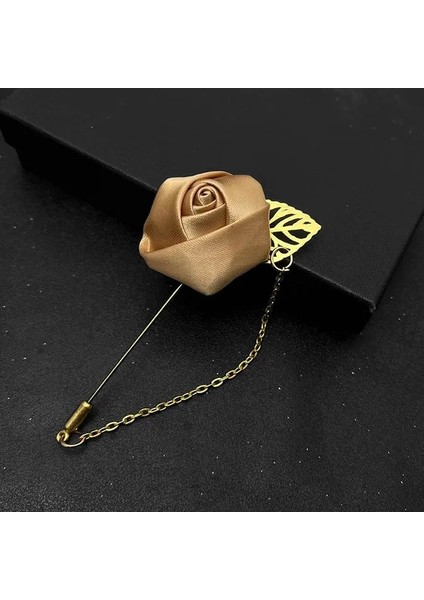 Haki Yüksek Dereceli Şerit Gül Çiçek Altın Yaprak Moda Broş Pin Erkekler Kadınlar Için Ipek Ilik Groomsmen Parti Balo Takım Elbise Aksesuarları (Yurt Dışından)