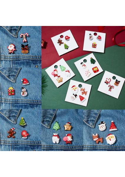 BC18Y1007-4 Trendy Noel Broş Seti Kağıt Kartı ile Noel Baba Koltuk Değnekleri Elk Akrilik Kardan Adam Şapka Noel Broş Rozetleri Iğneler Kadınlar Için (Yurt Dışından)