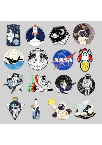 12 Karikatür Uzay Astronot Emaye Pin Sevimli Uzay Gemisi Gezegen Balina Metal Rozeti Çocuklar Broş Moda Elbise Çantası Aksesuarları (Yurt Dışından) fiyatları