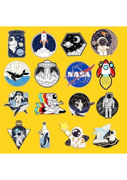 12 Karikatür Uzay Astronot Emaye Pin Sevimli Uzay Gemisi Gezegen Balina Metal Rozeti Çocuklar Broş Moda Elbise Çantası Aksesuarları (Yurt Dışından) modelleri