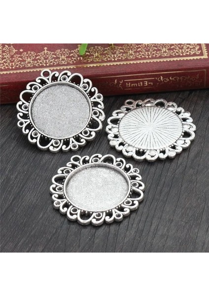 A3-10 Yeni Moda 5 Adet 25MM Iç Boyut Siyah Antik Gümüş Kaplama Bronz Çiçek Basit Stil Cabochon Taban Ayarı Charms Kolye (Yurt Dışından)