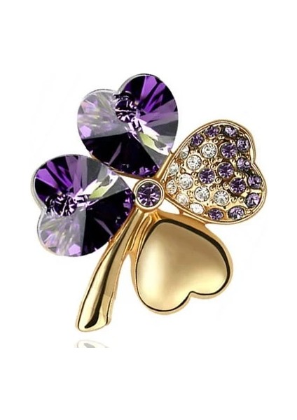 Altın Mor Kristal Dört Yapraklı Yonca Broş Romantik Moda Takı Aksesuarları Charm Kız Sevgilisi Hediye Yaz Doğum Günü Kaliteli Dropshipping (Yurt Dışından)