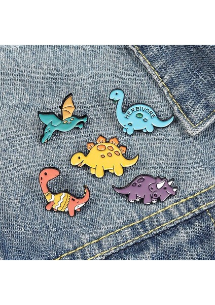 STYLE-27XZ1958-3 Yaratıcı Retro Hayvan Dinozor Renkli Emaye Pimleri Tyrannosaurus Rex Triceratops Pterosaur Okuma Müzik Alaşım Broş Takı (Yurt Dışından)