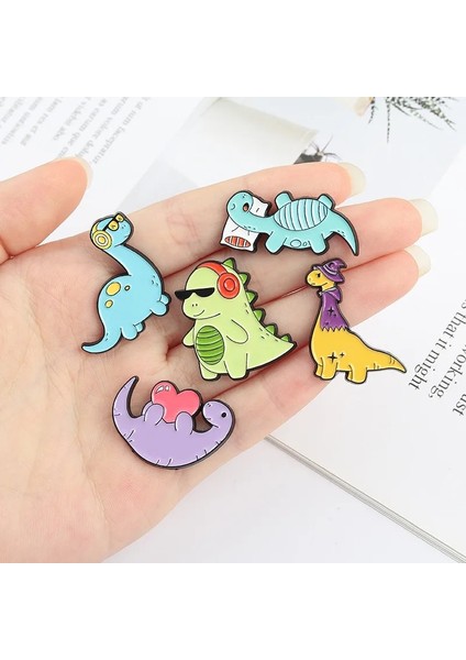 STYLE-27XZ1958-3 Yaratıcı Retro Hayvan Dinozor Renkli Emaye Pimleri Tyrannosaurus Rex Triceratops Pterosaur Okuma Müzik Alaşım Broş Takı (Yurt Dışından)