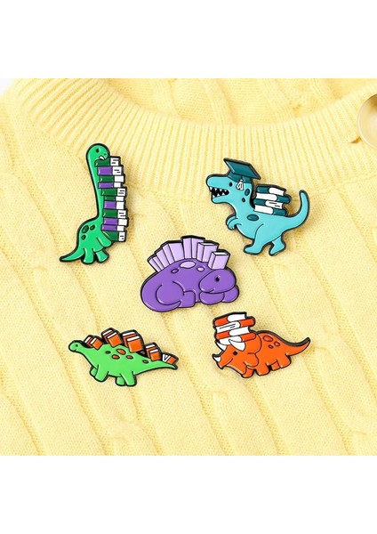 STYLE-27XZ1958-3 Yaratıcı Retro Hayvan Dinozor Renkli Emaye Pimleri Tyrannosaurus Rex Triceratops Pterosaur Okuma Müzik Alaşım Broş Takı (Yurt Dışından)
