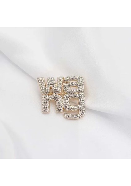 Altın-Küçük 1 Adet Wang Mektup Rhinestone Broş Toka Küpe Karikatür Rozet Pin Basit Mizaç Avrupa Amerikan Moda Takı (Yurt Dışından)