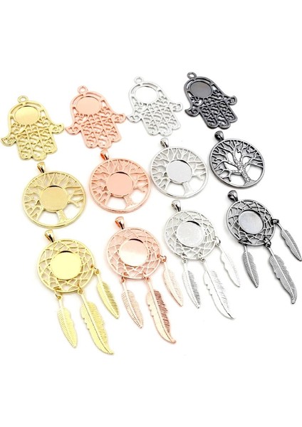 Y1-18 5 Adet Yeni Moda 14MM Iç Boyutu Yüksek Kaliteli Rodyum Altın Colortree Yaprak Tüy Kanatları Şöhret Tarzı Cabochon Tabanı Cameo Takılar Kolye (Yurt Dışından)
