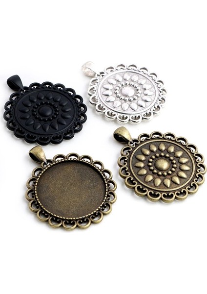 B6-37 5 Adet 30MM Iç Boyut Antik Gümüş Kaplama Bronz Siyah 3 Renk Klasik Stil Cabochon Taban Ayarı Charms Kolye (Yurt Dışından)