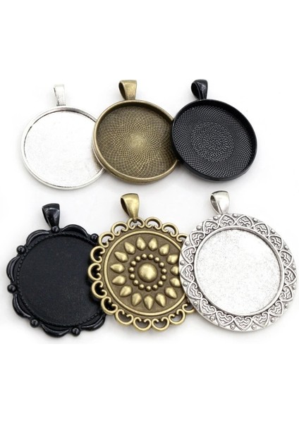 B6-37 5 Adet 30MM Iç Boyut Antik Gümüş Kaplama Bronz Siyah 3 Renk Klasik Stil Cabochon Taban Ayarı Charms Kolye (Yurt Dışından)