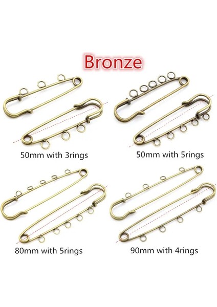Bronz 50MM 3 Halkalı 5 Adet/grup Emniyet Pimleri Broş Boş Taban Broş Pimleri 50/80/90MM Pimleri 3/5 Yüzükler Takı Pimi Takı Yapımı Için Malzemeleri Aksesuarla (Yurt Dışından)