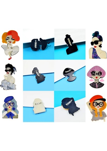 Stil 1 Trendy Bayan Figürü Akrilik Broş Pins Kadınlar Kızlar Için Güzel Şekil Rozeti Broş Pins Yaka Rozetleri Çanta Süslemeleri Parti Elbise (Yurt Dışından) fırsatları