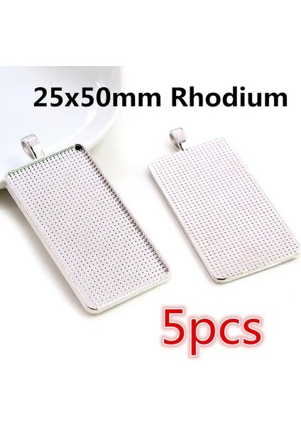 25X50MM Rodyum 5 Adet Sıcak Satış 10X25/10X50/25X50MM Cameo Dikdörtgen Çerçeveler Boş Kolye Cabochon Taban Ayarı Takı Yapımı Aksesuarları Malzemeleri (Yurt Dışından)