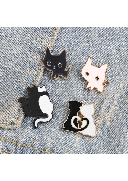 Çift Kedi Sevimli Hayvan Kediler Broş Karikatür Siyah ve Beyaz Kedi Emaye Pimleri Özel Denim Sırt Çantası Yaka Pin Takı Çift Arkadaşlar Için Hediyeler (Yurt Dışından) fiyatları