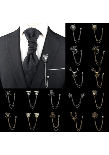 26 Moda Beyefendi Püskül Broş Erkek Takım Elbise Gömlek Yaka Zincir Yaka Pin Aslan Ejderha Geyik Retro Düğün Yemeği Aksesuarları (Yurt Dışından) fiyatları