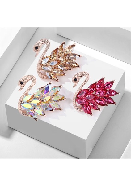 B Lüks Rhinestone Kuğu Şekilli Broş Moda Metal Yaka Iğnesi Kadınlar Için Kazak Eşarp Takı Aksesuarları Hediye (Yurt Dışından)
