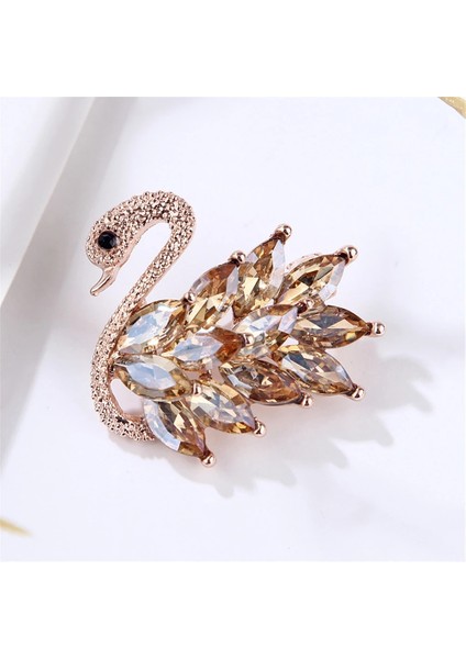 B Lüks Rhinestone Kuğu Şekilli Broş Moda Metal Yaka Iğnesi Kadınlar Için Kazak Eşarp Takı Aksesuarları Hediye (Yurt Dışından)